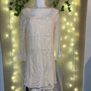 Express Cream Sheath Dress Long Sleeve Square Neck